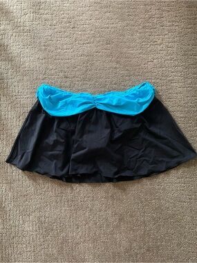 Black Swim Skirt with Bright Turquoise Waistband